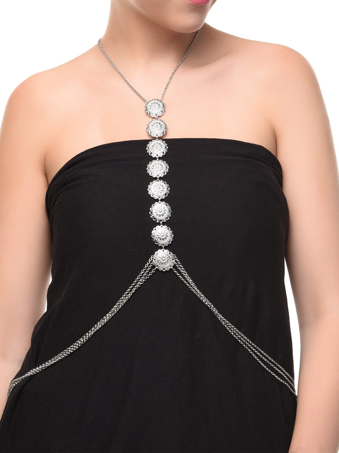 

FemNmas Silver-Toned Silver-Plated Body Chain