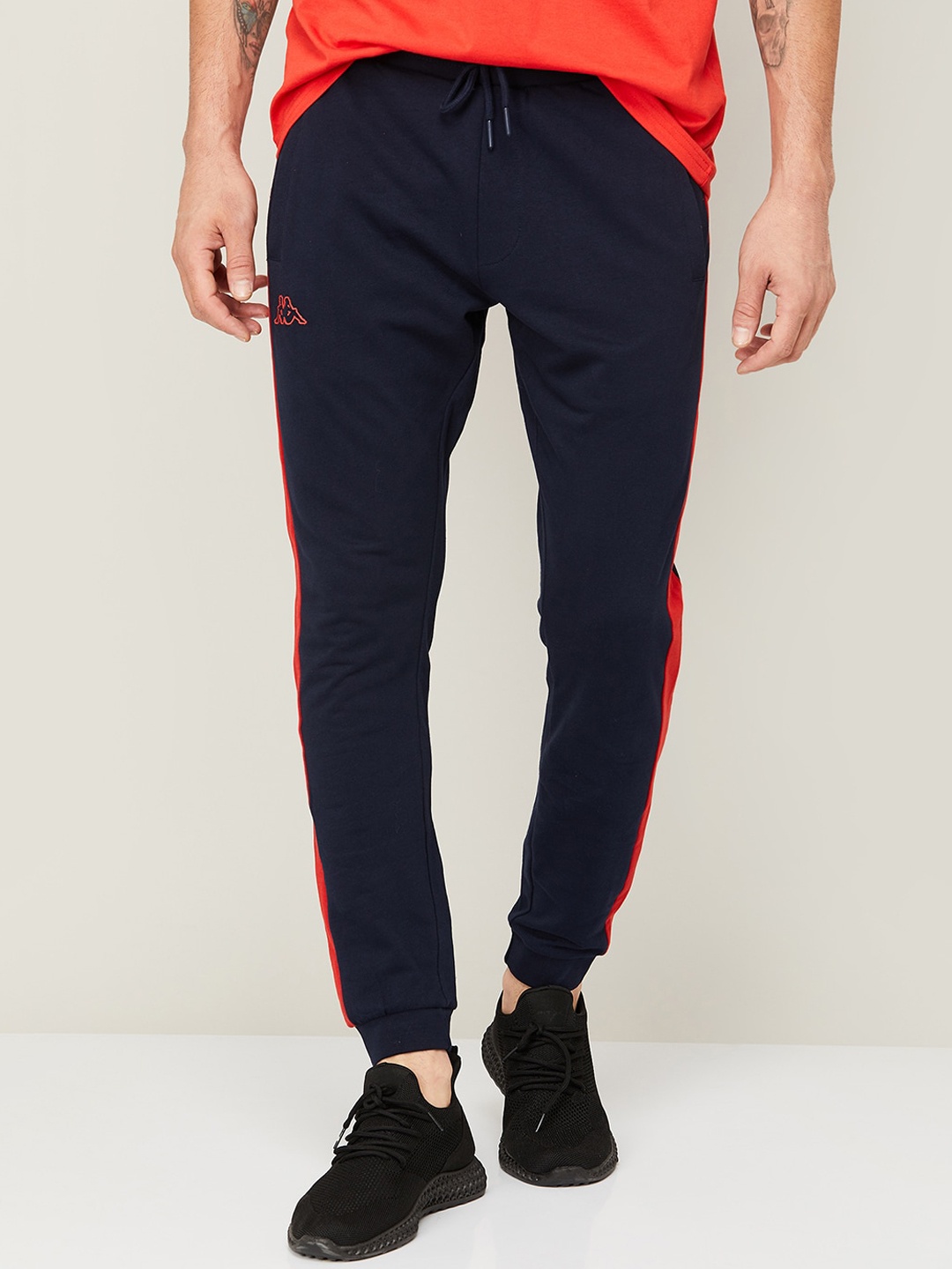 

Kappa Men Navy Blue & Red Solid Cotton Joggers