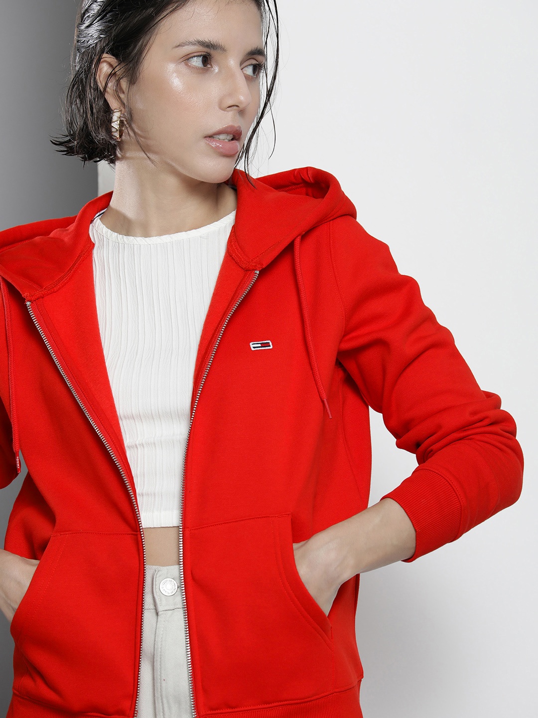 

Tommy Hilfiger Women Red Hooded Sweatshirt