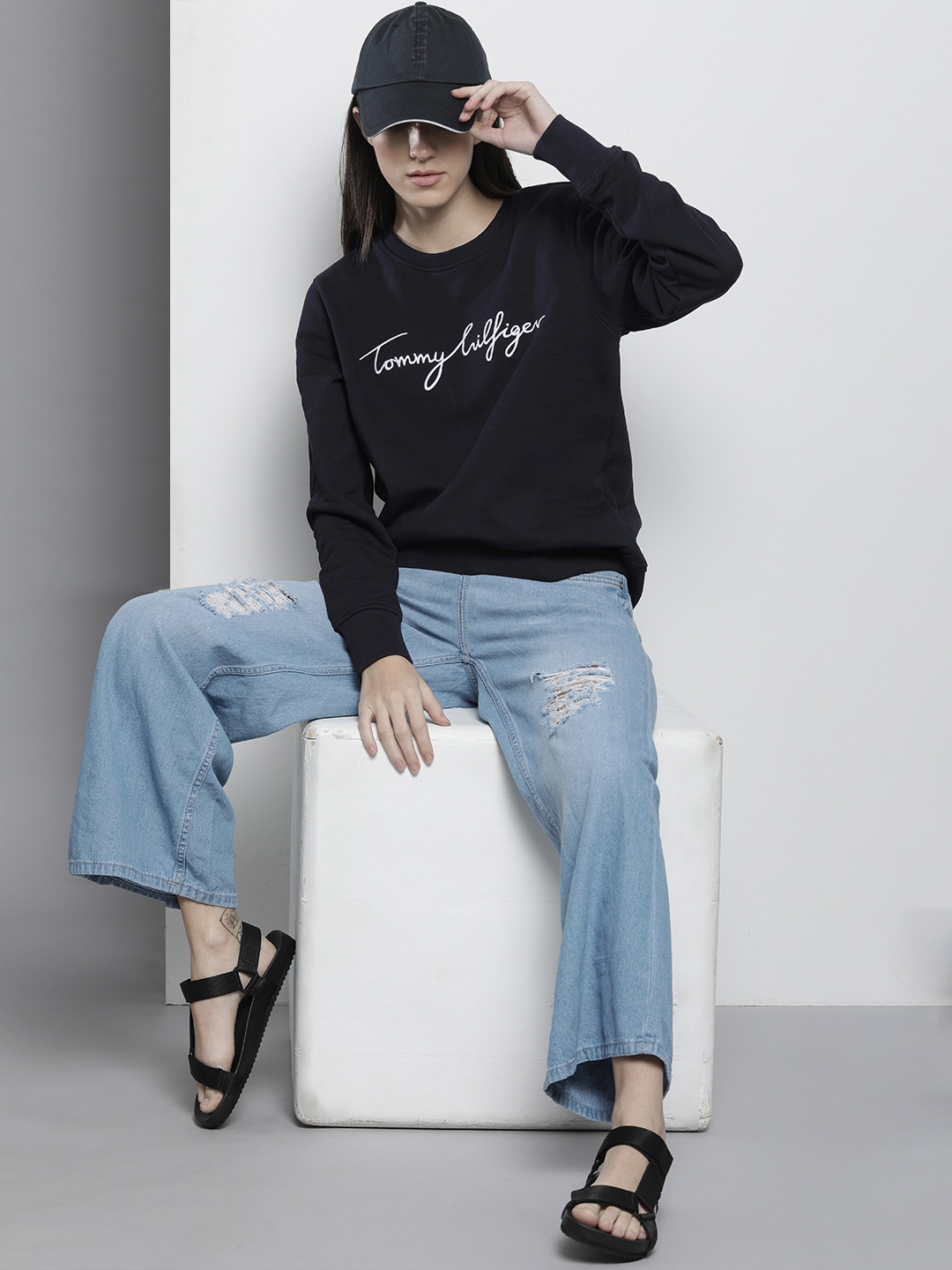 

Tommy Hilfiger Women Navy Blue Embroidered Pullover Sweatshirt