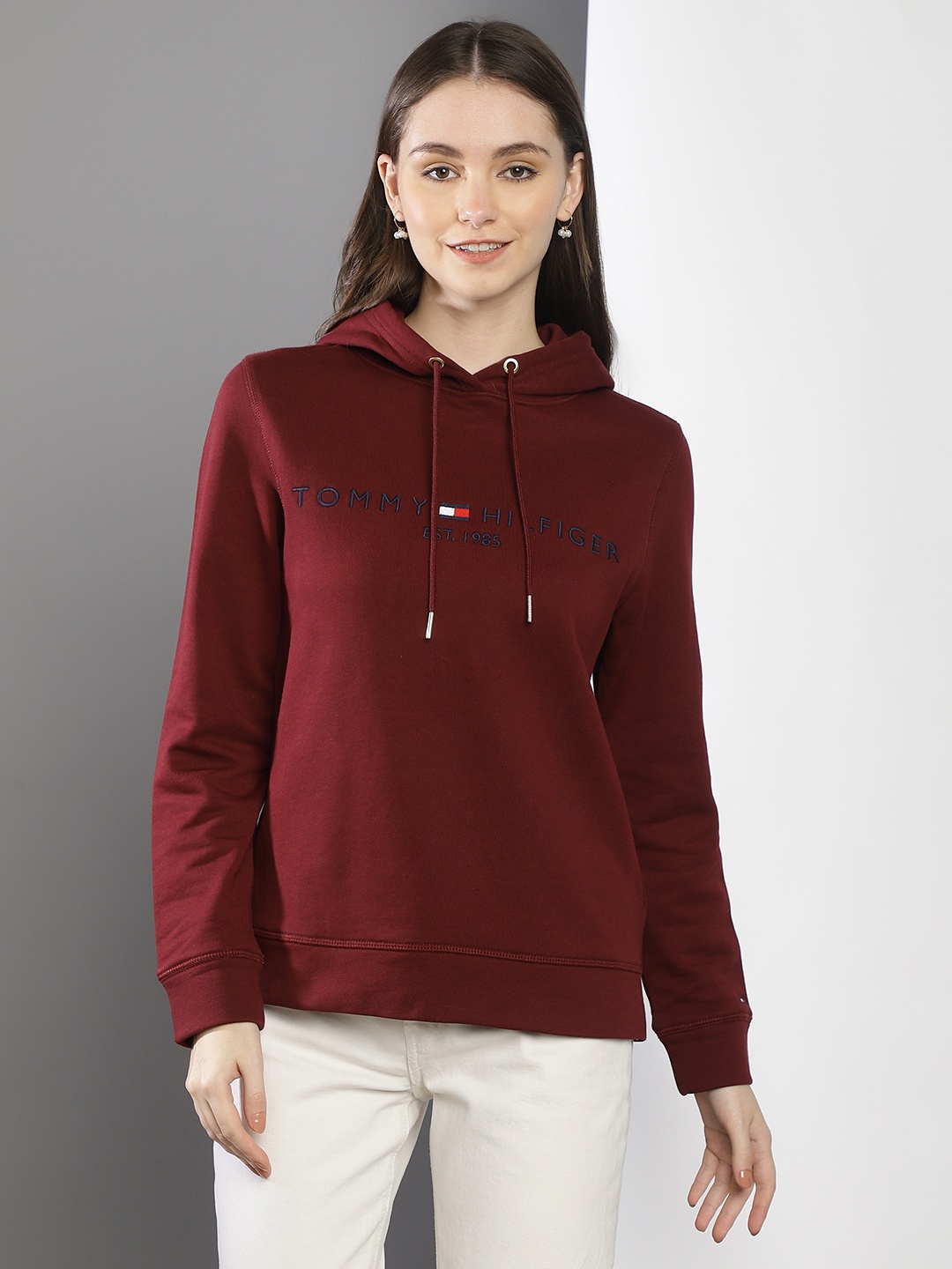

Tommy Hilfiger Women Embroidered Hooded Sweatshirt, Red
