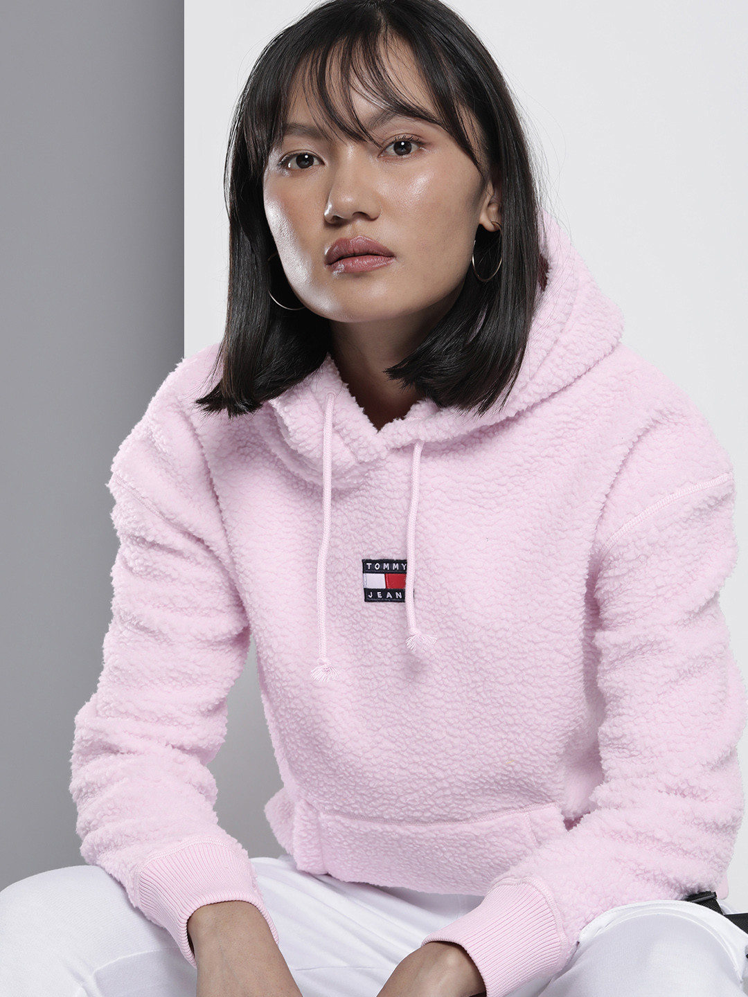 

Tommy Hilfiger Women Pink CENTER BADGE FLEECE Hooded Sweatshirt