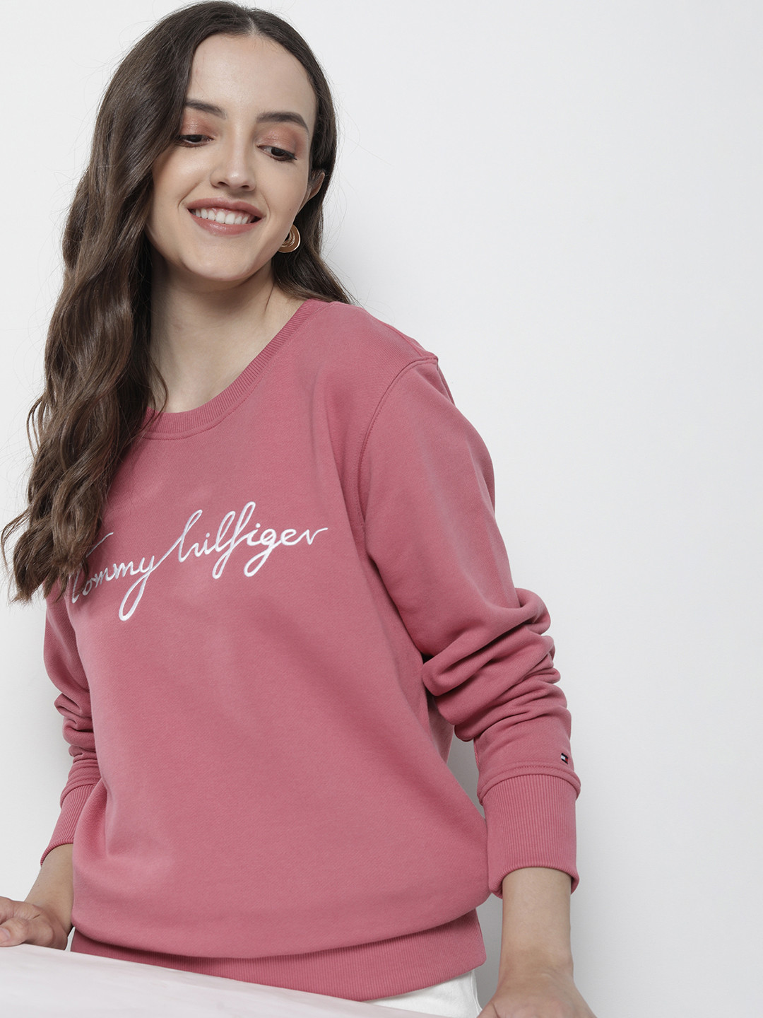 

Tommy Hilfiger Women Dusty Pink Embroidered Casual Sweatshirt