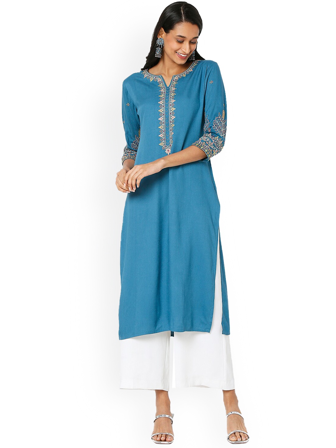 

Ethnicity Women Blue Embellished solid Kurta