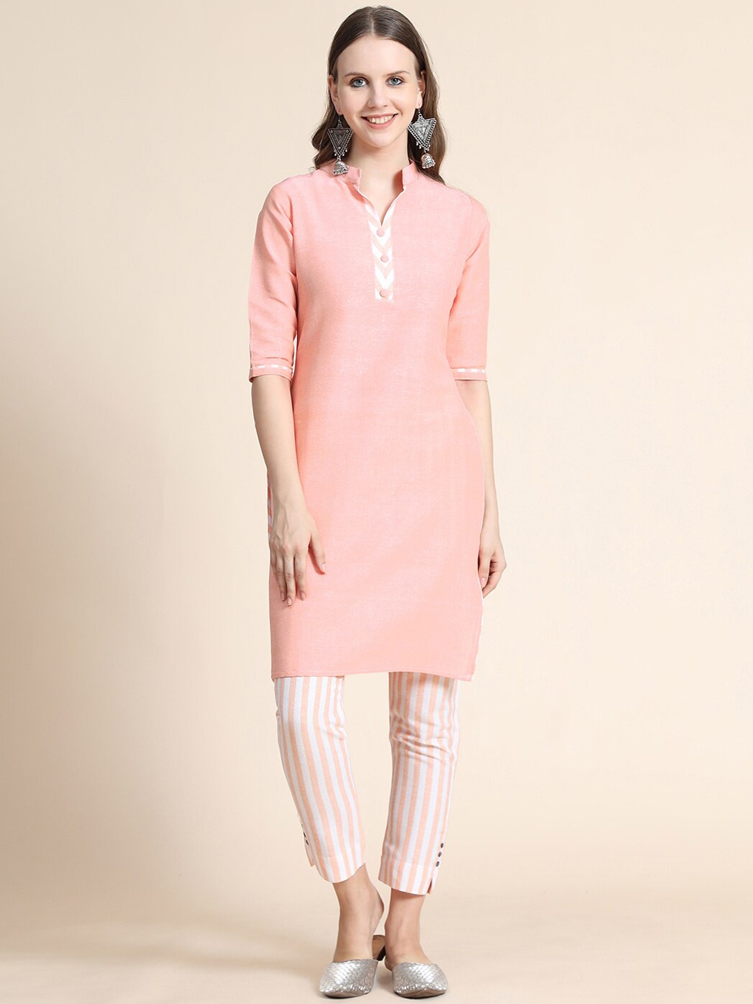 

KALINI Women Peach Kurti with Trousers