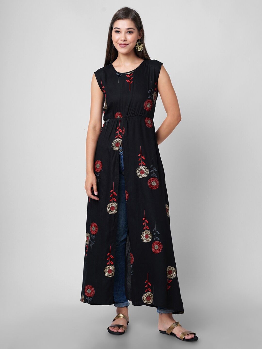 

PURSHOTTAM WALA Women Black Floral Printed Kurta
