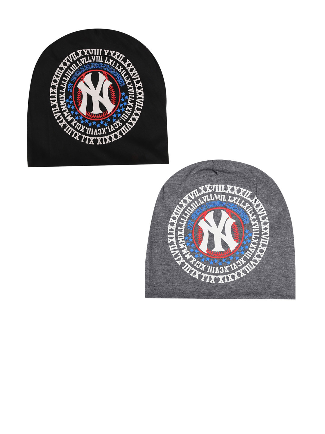 

iSWEVEN Unisex Set of 2 Black & Grey Printed Beanie Caps