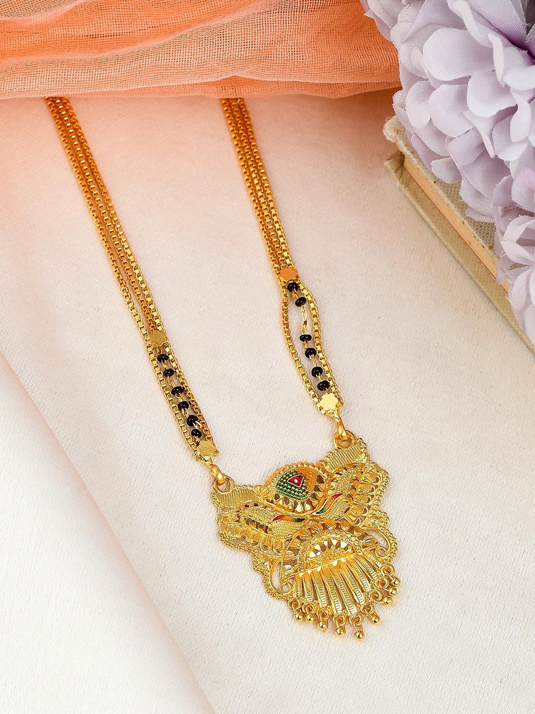 

Silvermerc Designs Gold-Plated & Black Beaded Mangalsutra