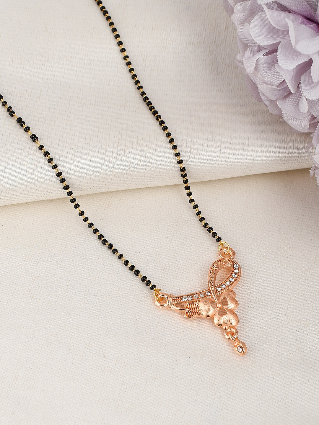

Silvermerc Designs Gold-Plated & Black Beaded Mangalsutra