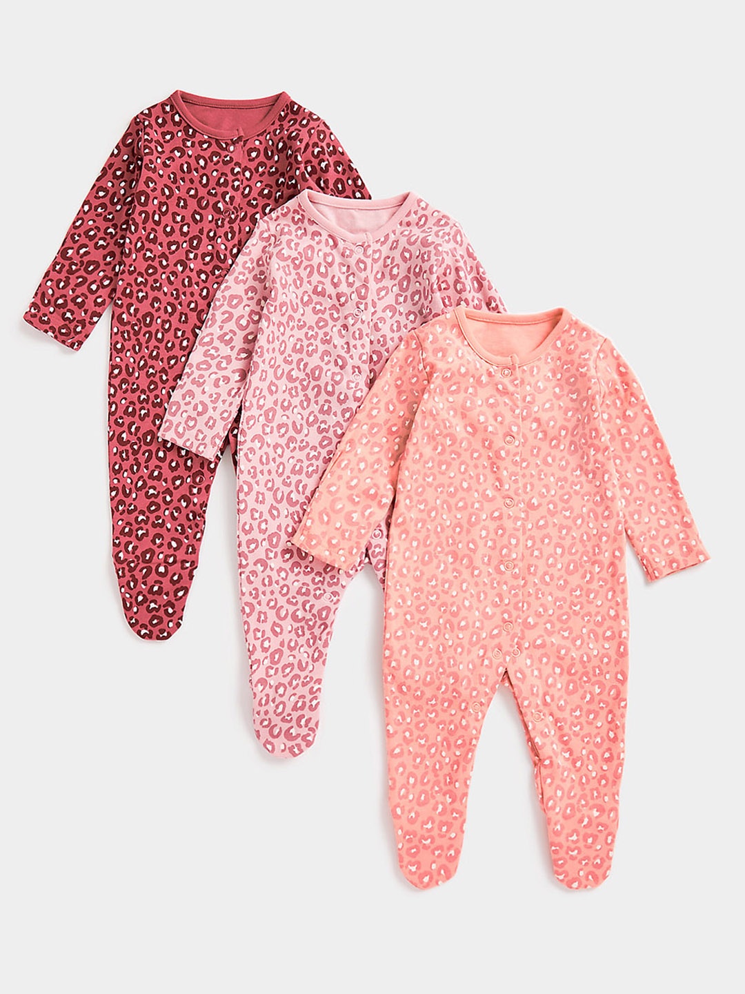 

mothercare Infant Girls Set Of 3 Pure Cotton Sleepsuits, Orange