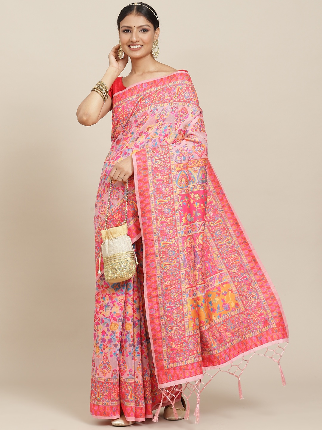 

Leeza Store Pink Woven Design Banarasi Saree