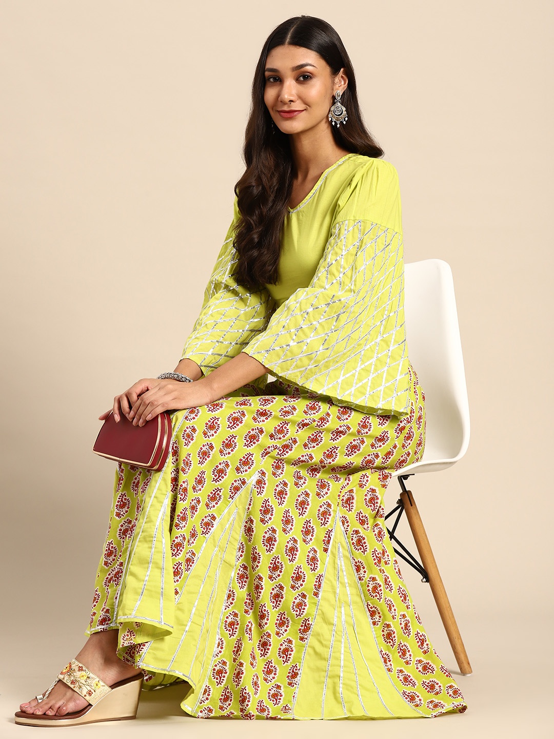 

Sangria Fluorescent Green & Orange Printed Ready to Wear Lehenga & Blouse