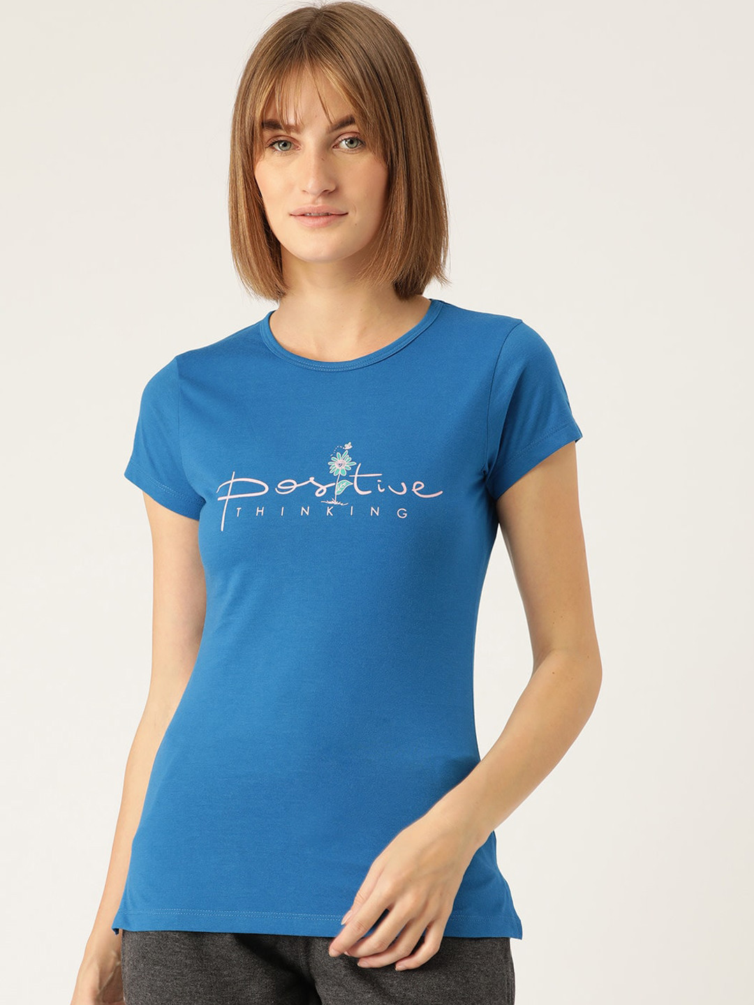 

Sweet Dreams Women Blue & White Printed Cotton Lounge T-shirt