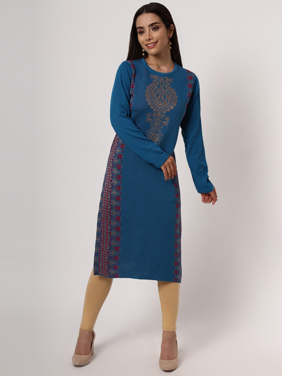 

KEIKO Women Turquoise Blue & Red Floral Printed Acrylic Kurta