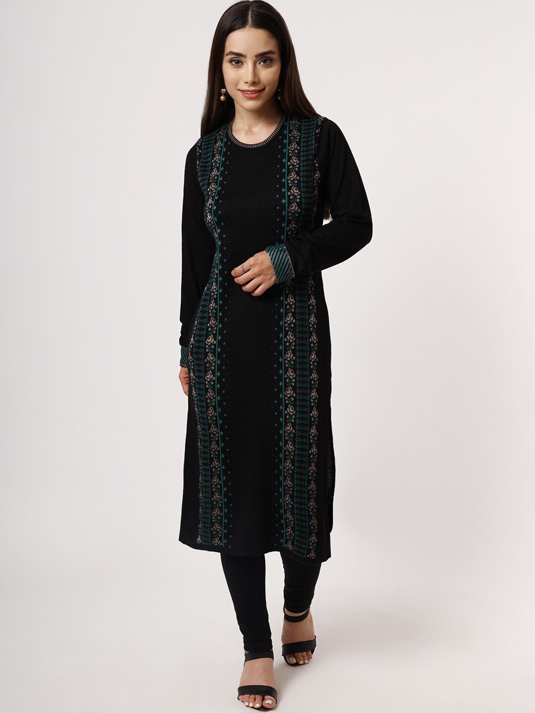 

KEIKO Women Black Floral Woven Design Kurta