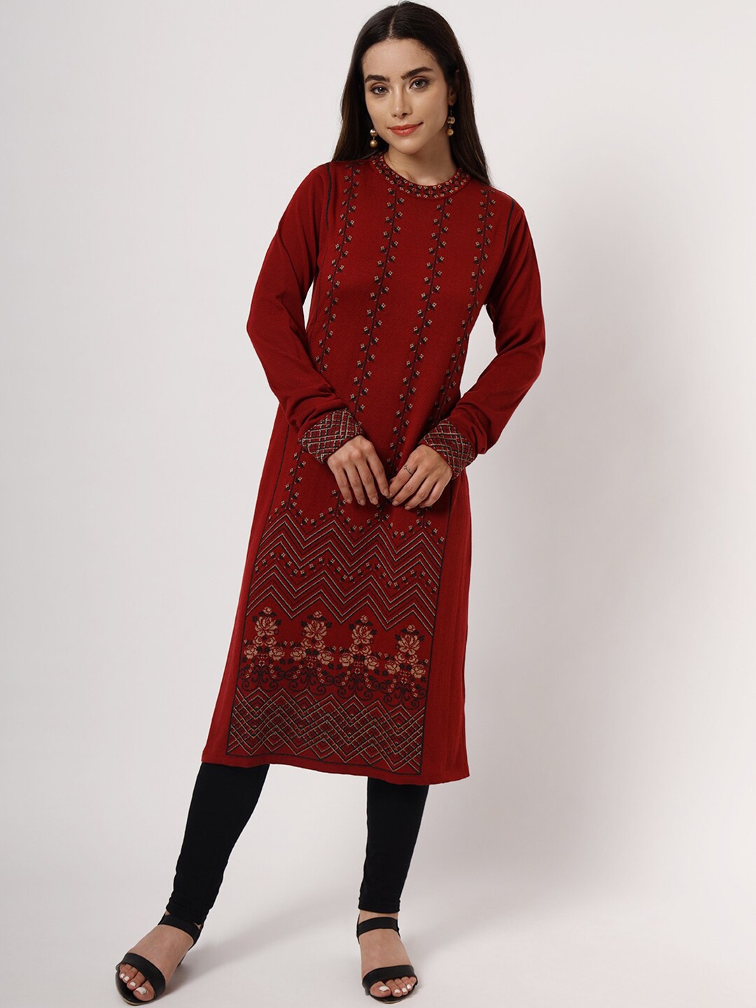 

KEIKO Women Maroon & Black Geometric Printed Kurta