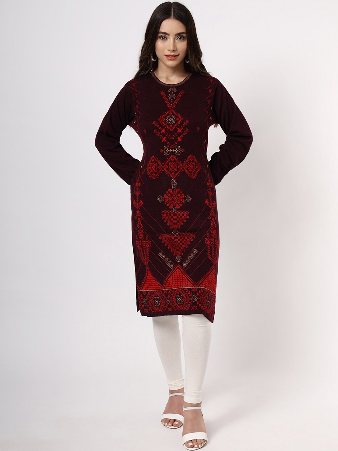 

KEIKO Women Black & Red Ethnic Motifs Embroidered Kurta