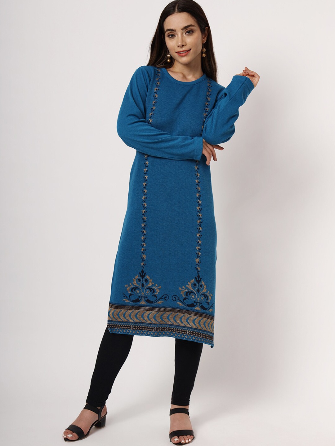 

KEIKO Women Turquoise Blue & Black Floral Printed Kurta