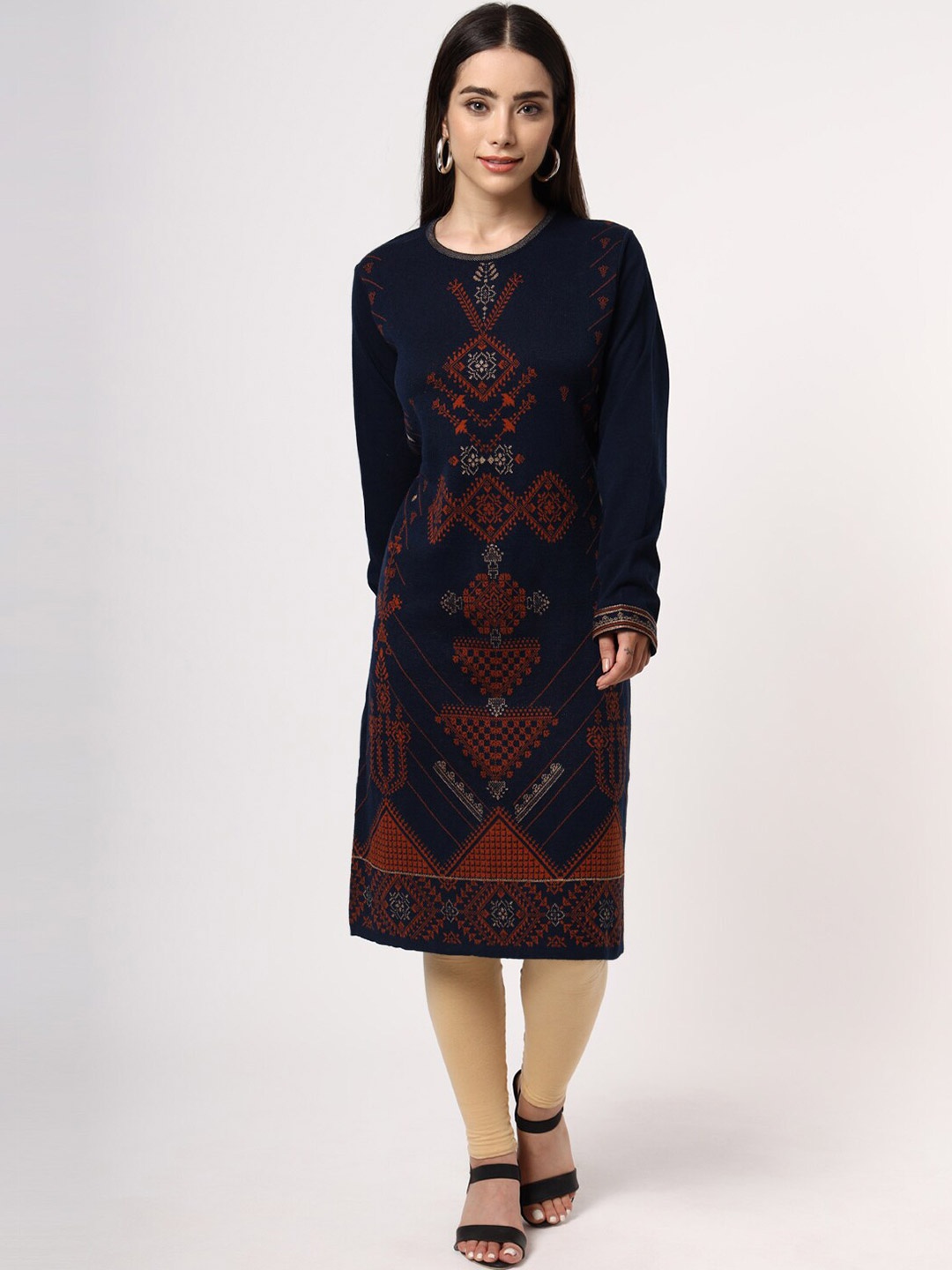 

KEIKO Women Navy Blue & Red Geometric Printed Kurta