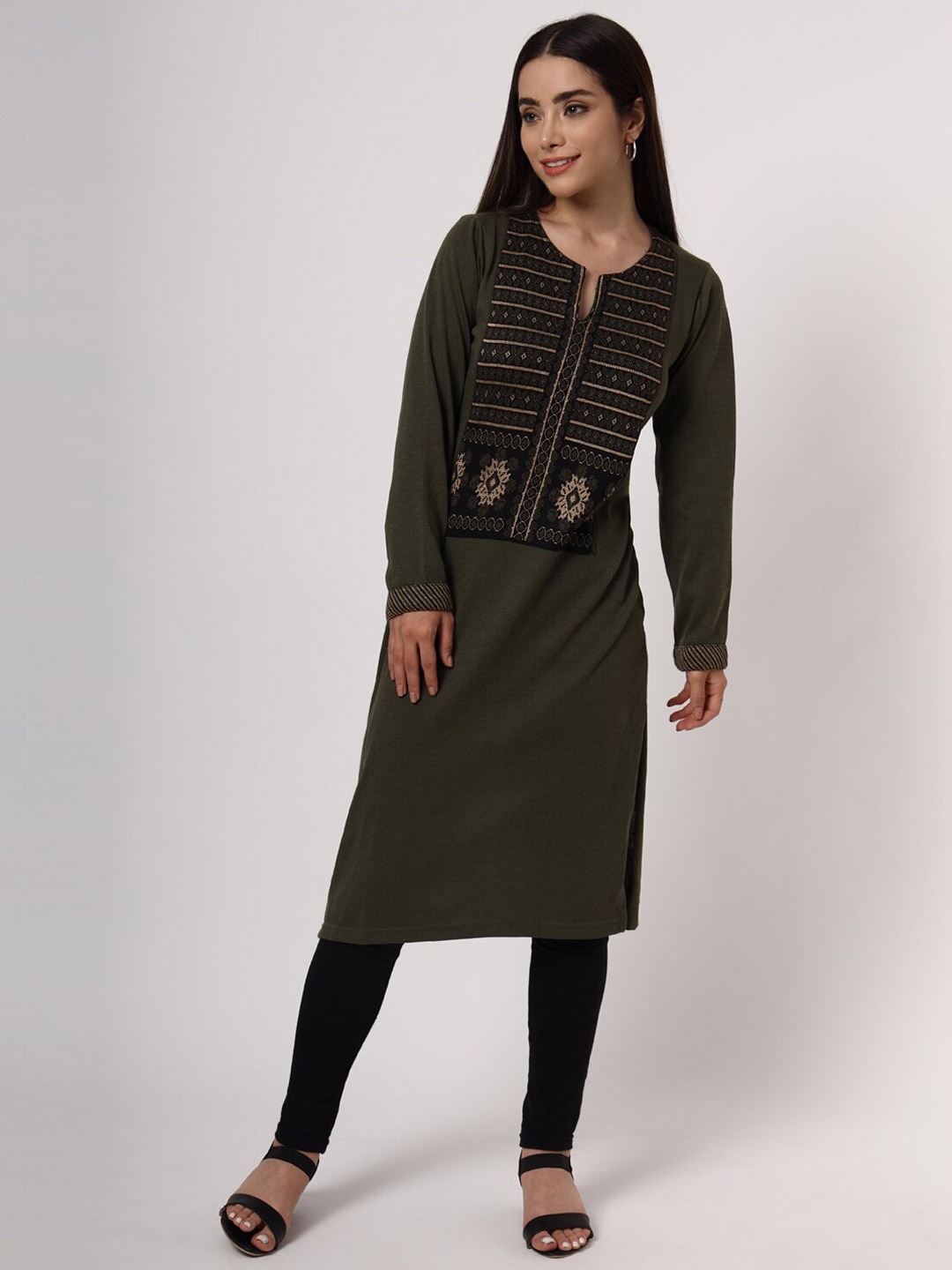 

KEIKO Women Olive Green & Beige Ethnic Motifs Kurta