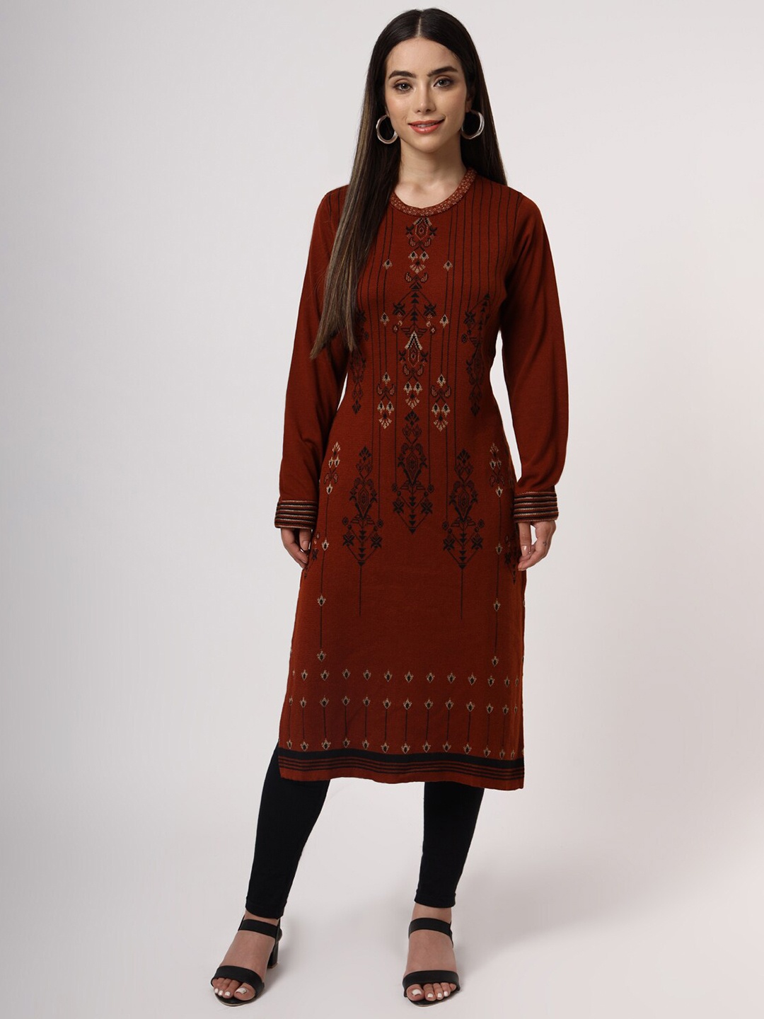 

KEIKO Women Rust Ethnic Motifs Embroidered Thread Work Kurta