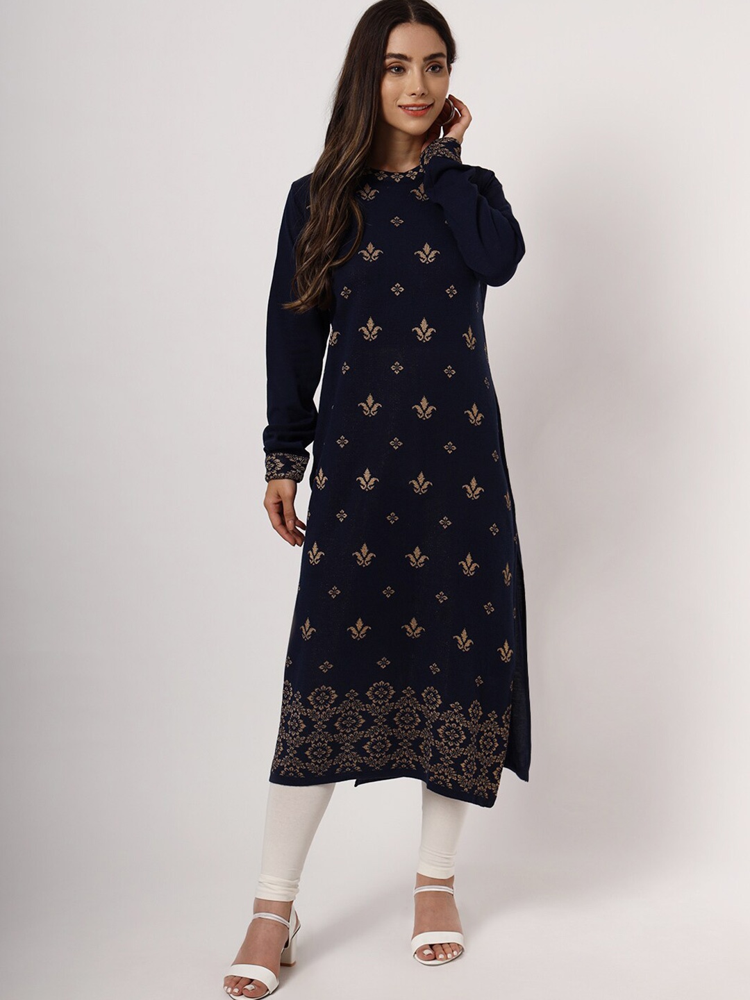 

KEIKO Women Navy Blue & Gold-Toned Ethnic Motifs Printed Kurta