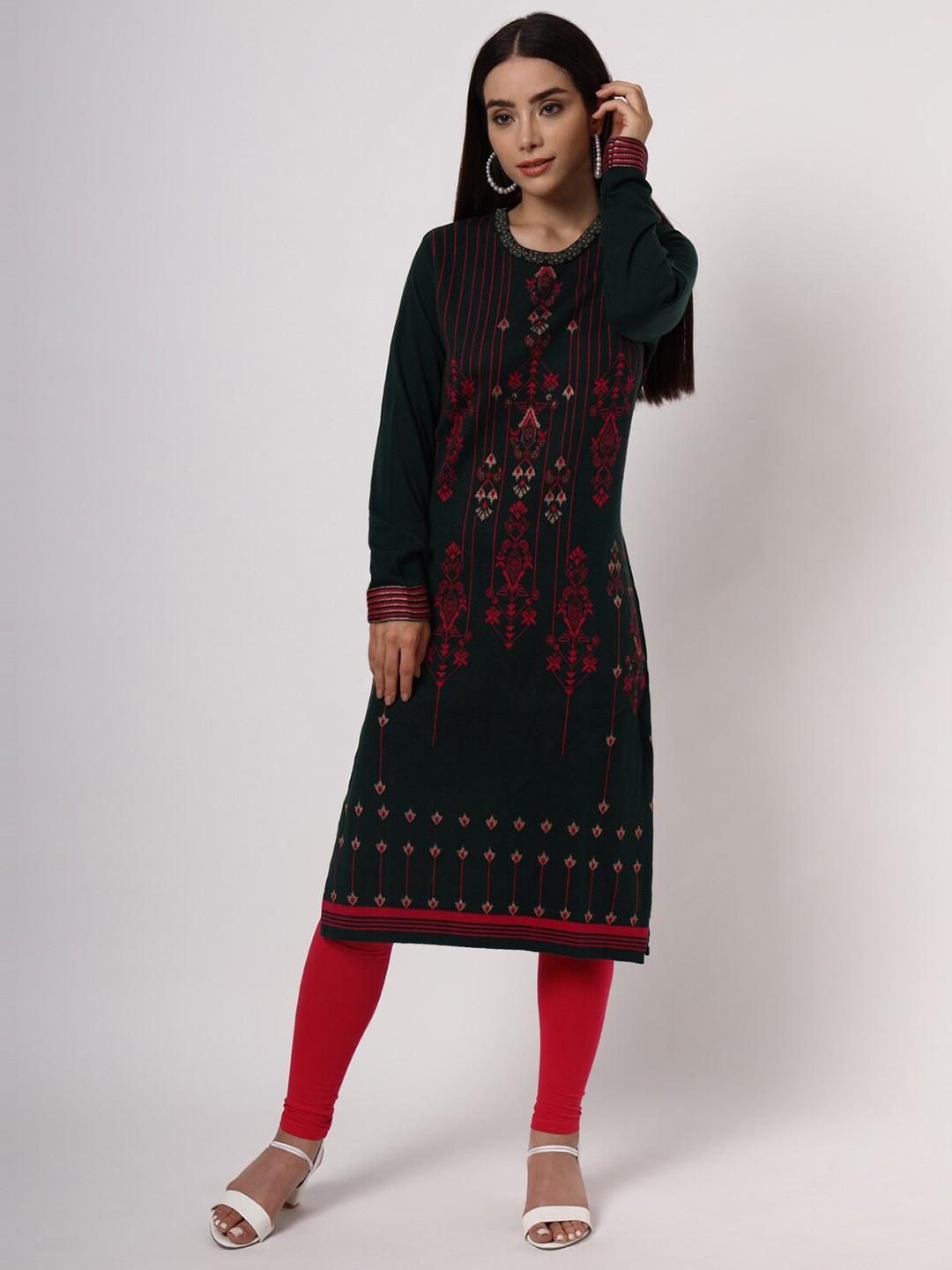 

KEIKO Women Green & Red Ethnic Motifs Printed Kurta