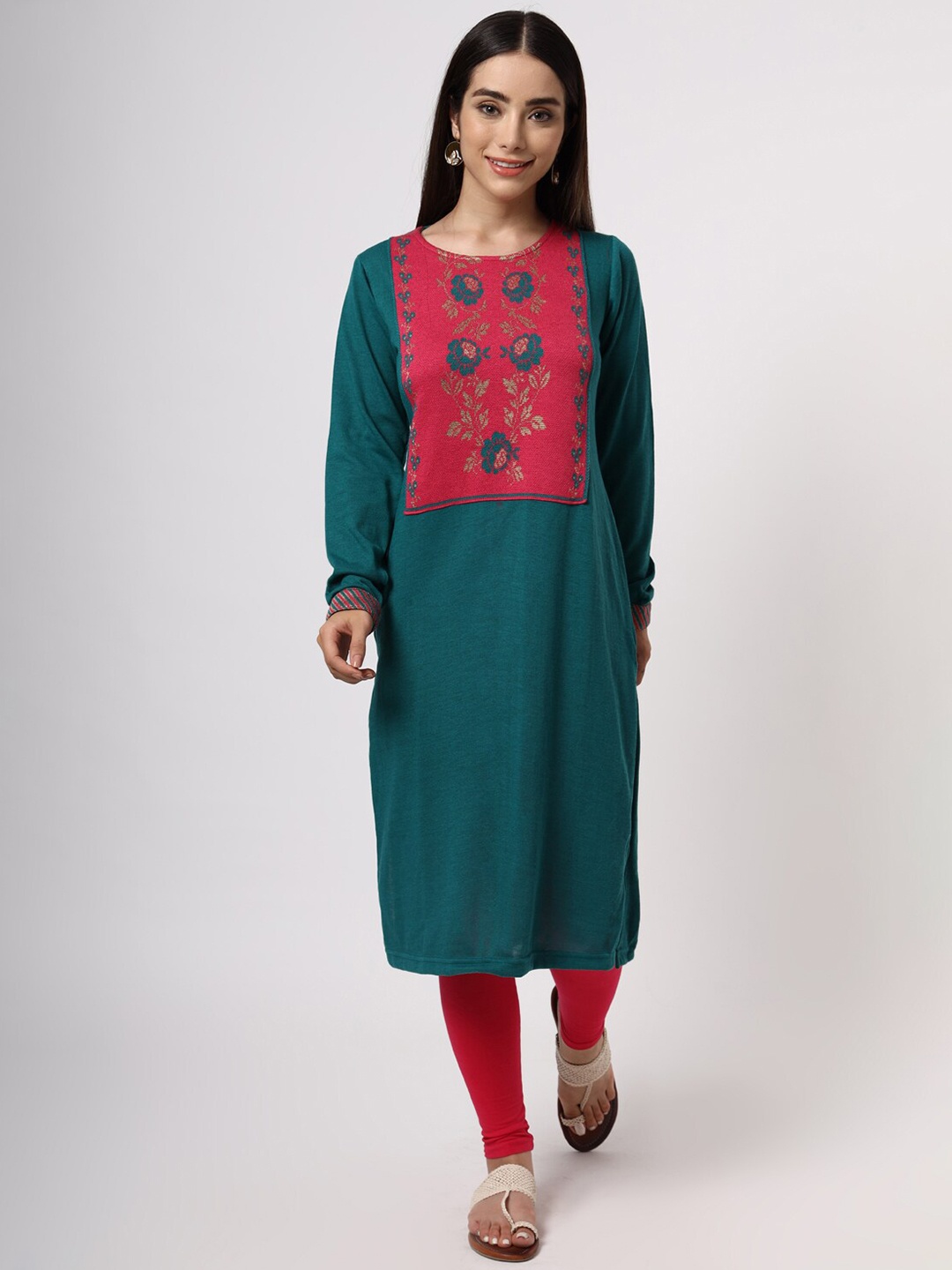 

KEIKO Women Pink & Green Floral Floral Acrylic Kurta