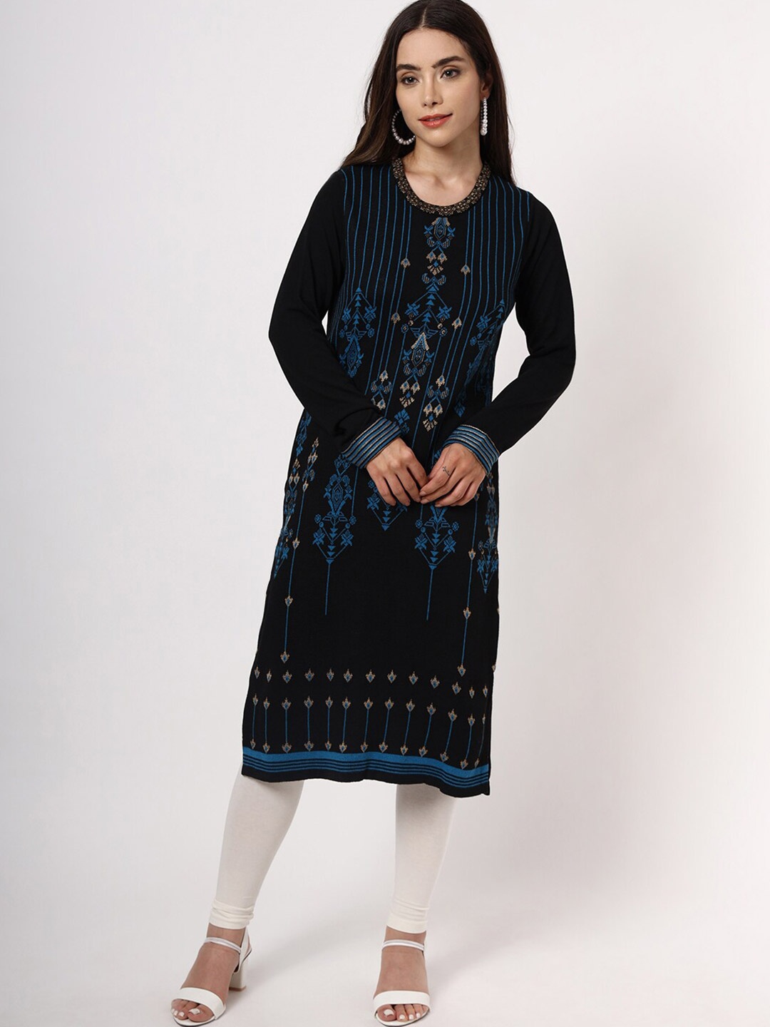 

KEIKO Women Black & Blue Geometric Printed Kurta