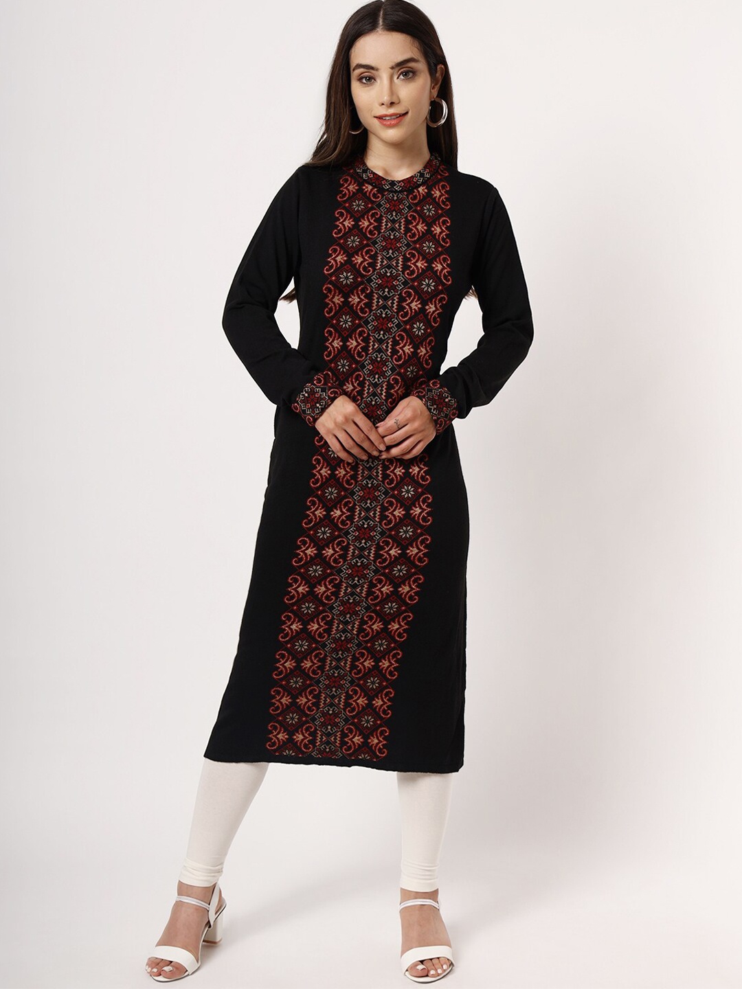 

KEIKO Women Black & Red Woven Design Pure Acrylic Kurta