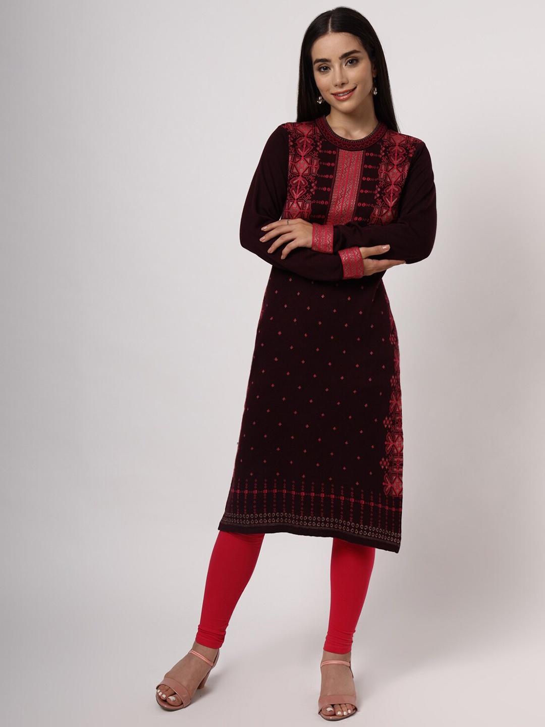 

KEIKO Women Black & Red Ethnic Motifs Kurta, Mauve