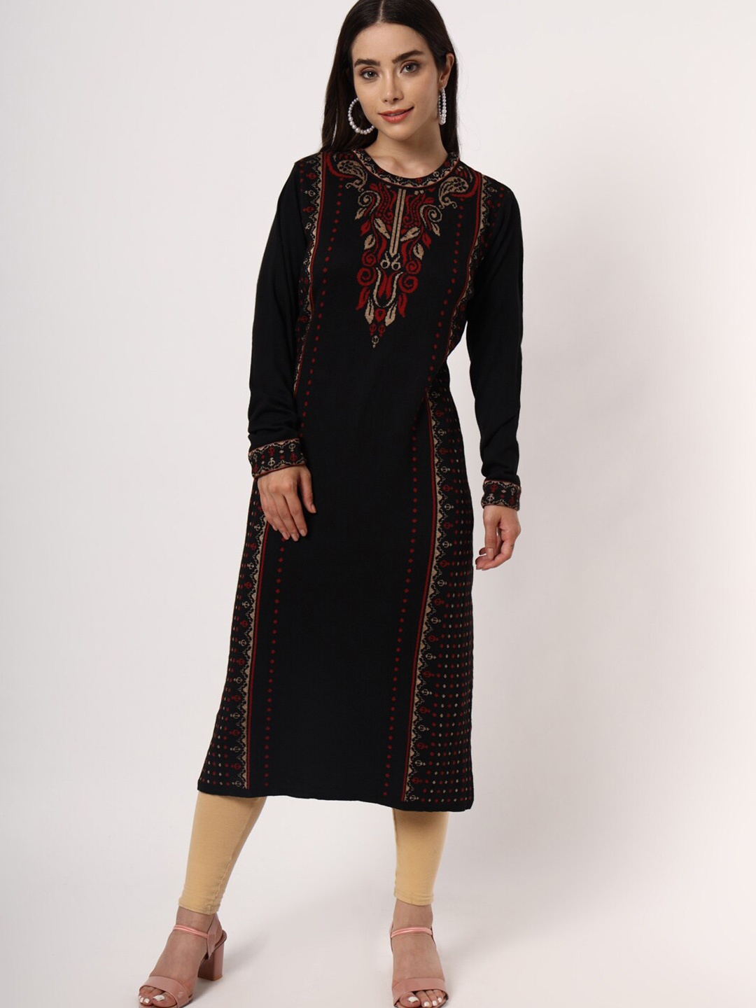 

KEIKO Women Black & Red Floral Acrylic Kurta