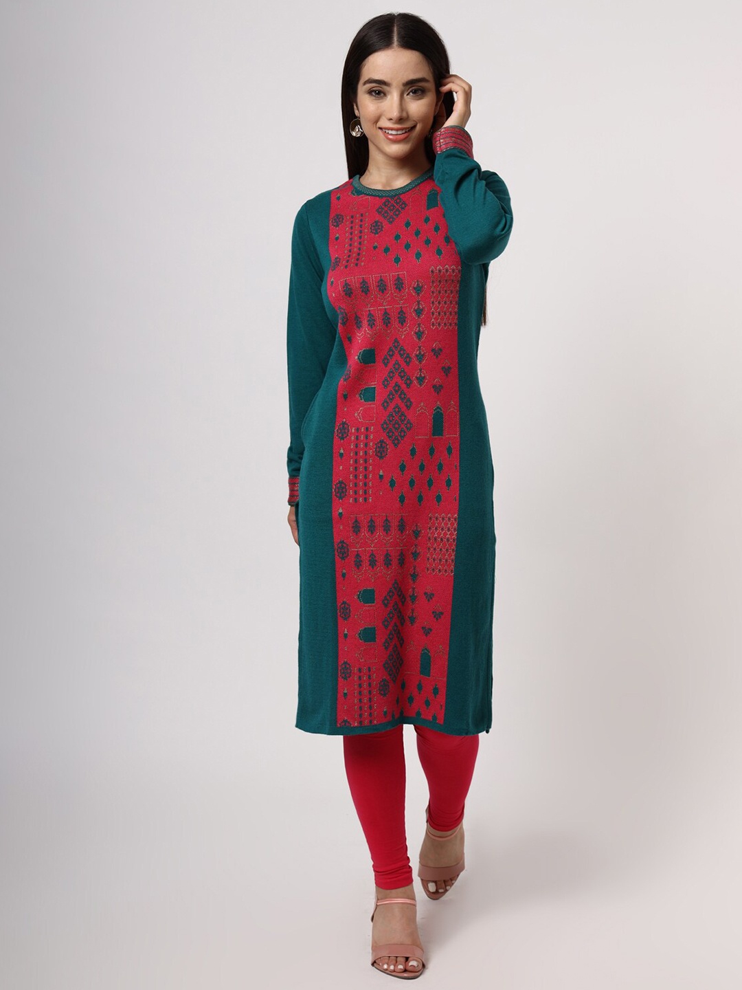 

KEIKO Women Sea Green & Red Ethnic Motifs Printed Kurta