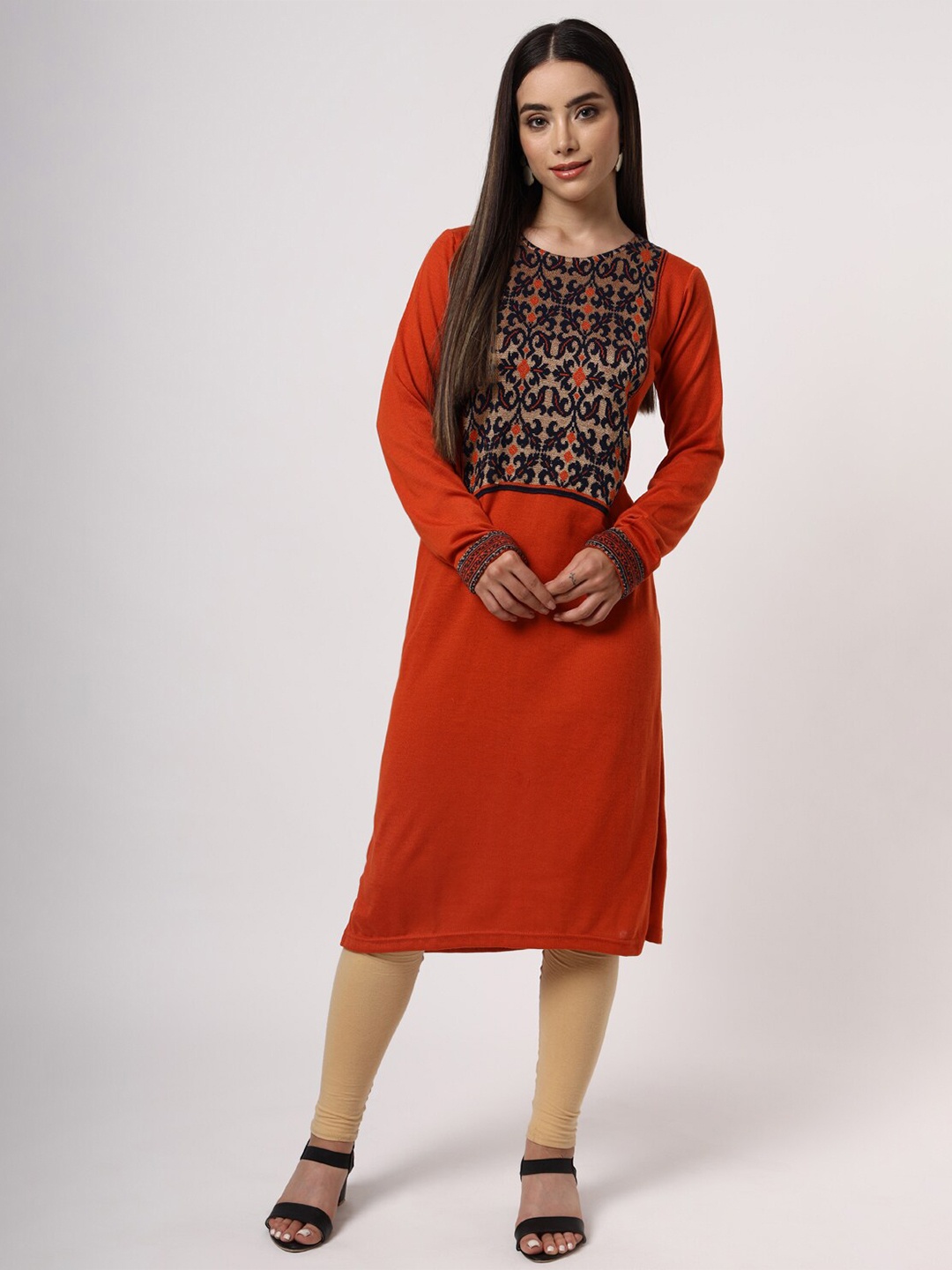 

KEIKO Women Orange & Black Ethnic Motifs Floral Kurta