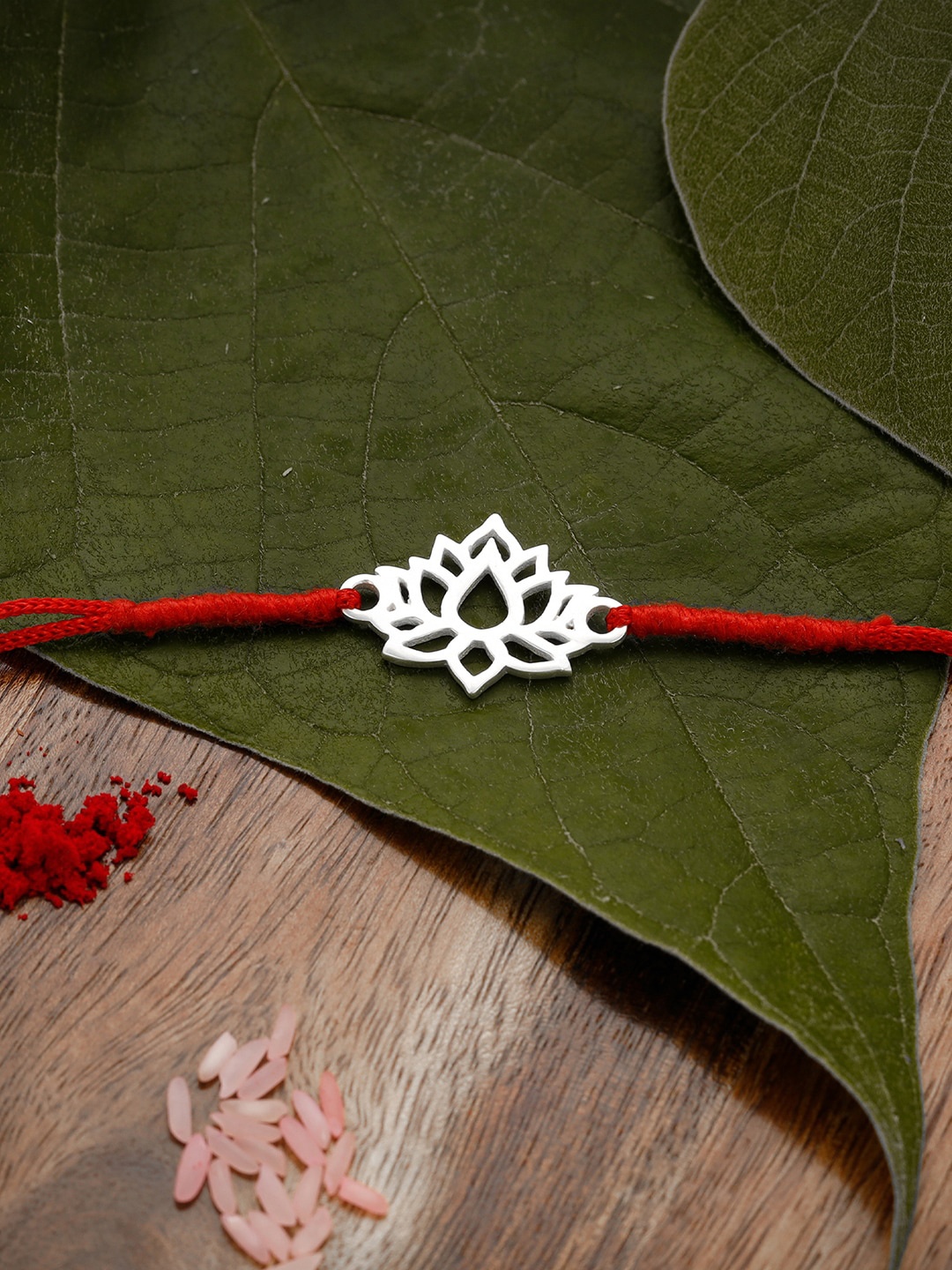 

GIVA 925 Sterling Silver Lotus Thread Rakhi with Roli Chawal