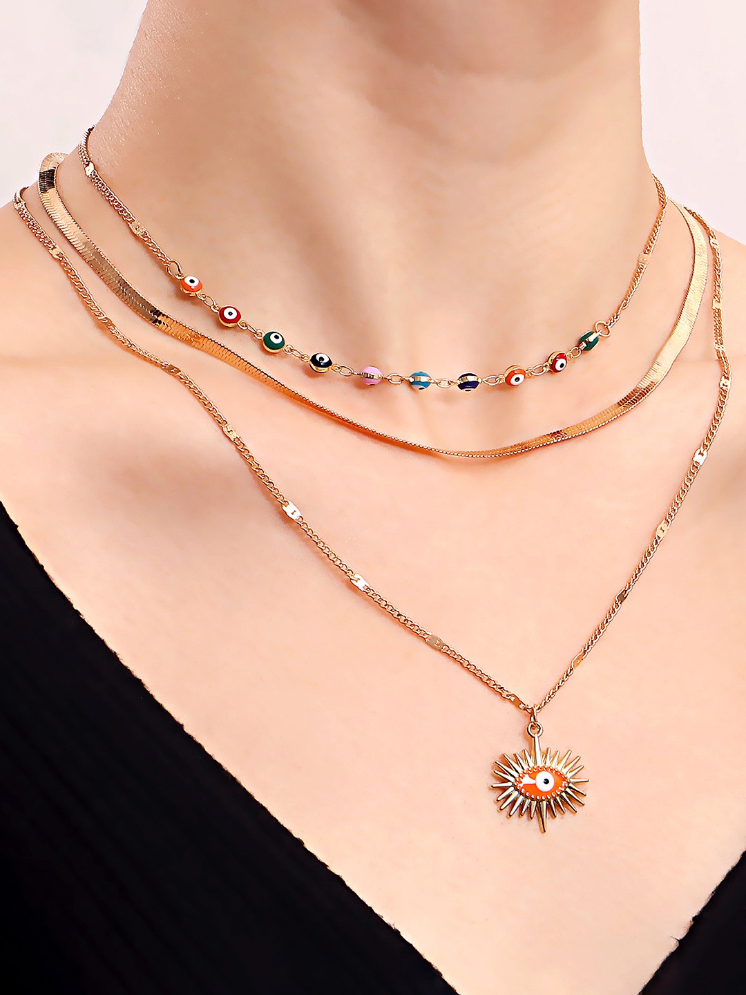 

Yellow Chimes Set Of 2 Gold-Toned & Green Gold-Plated Layered Necklace