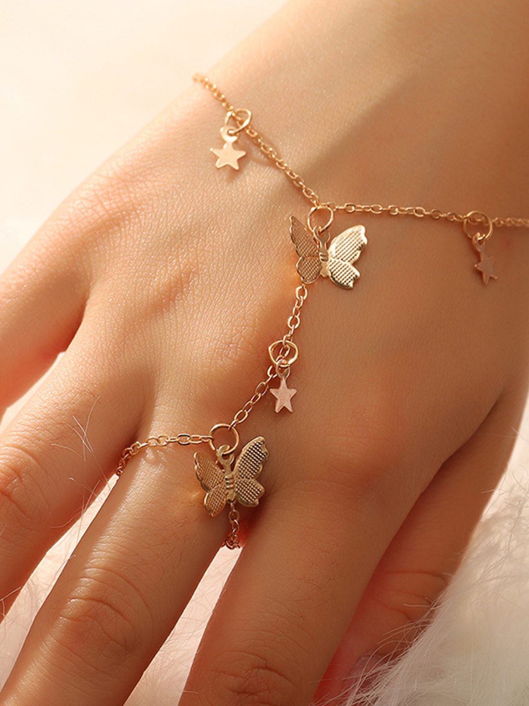 

Yellow Chimes Women Gold-Plated Butterfly Stars Hanging Bracelet