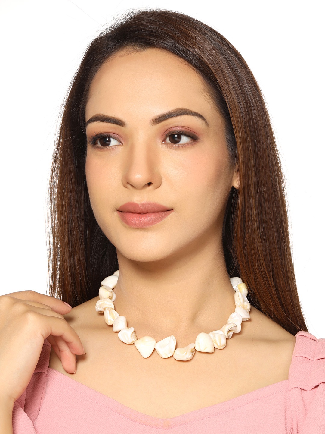 

Yellow Chimes Golden Color Bead Choker Necklace, White