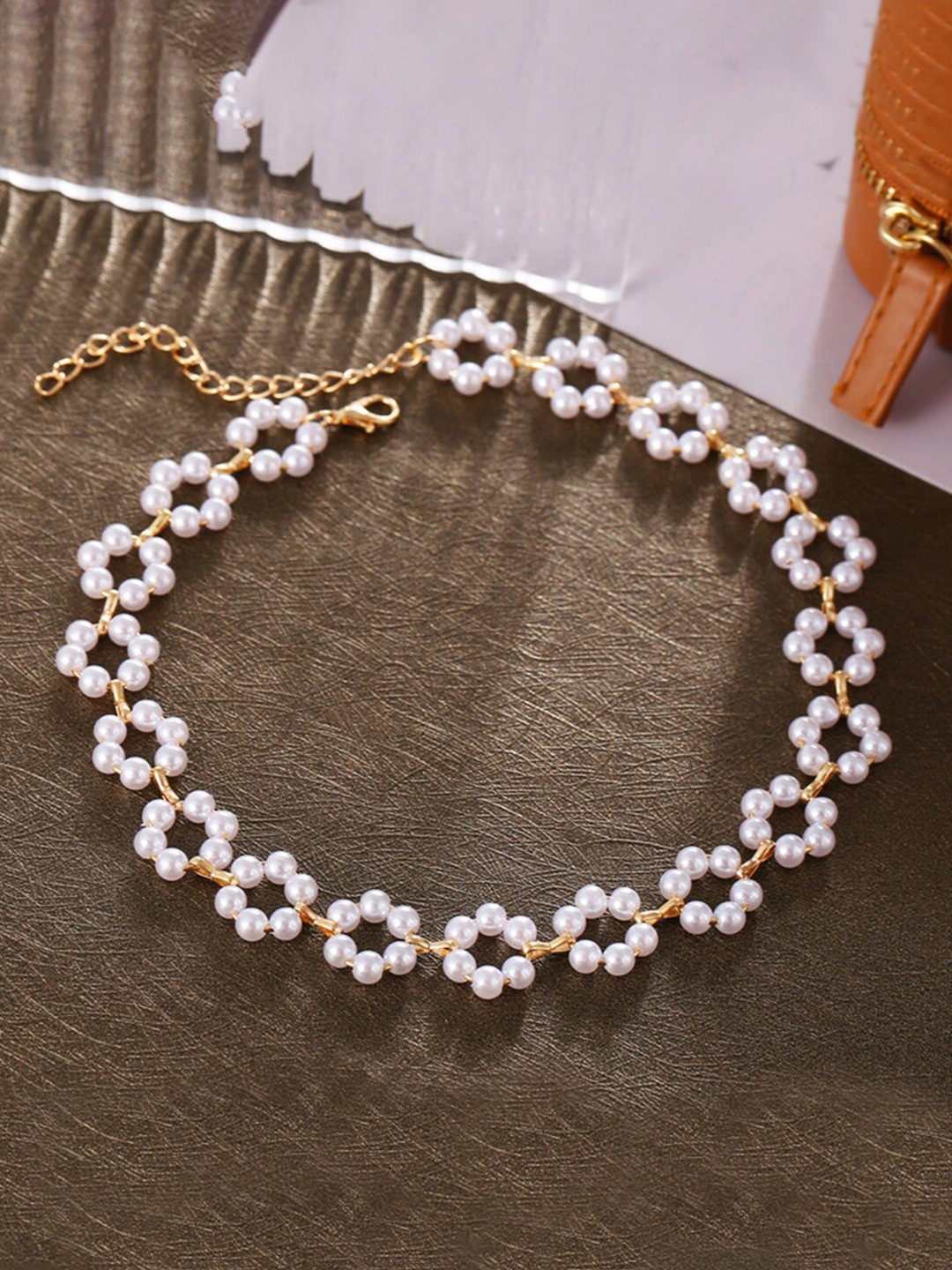 

Yellow Chimes Women Rose Gold Floral Designed Pearl studded Choker Necklace
