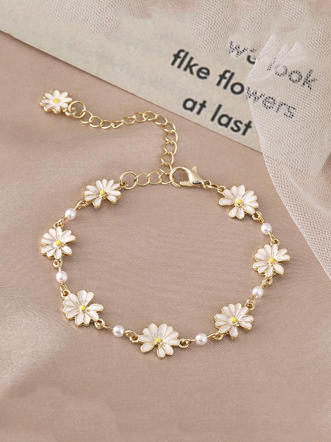 

Yellow Chimes Gold-Plated & White Floral Pearl Studded Necklace