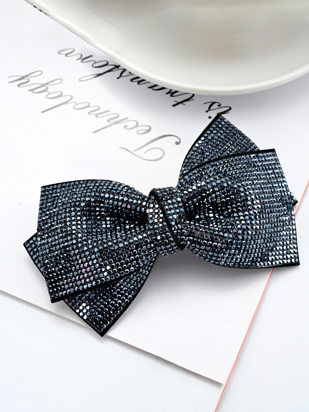 

Yellow Chimes Women Blue Crystal Studded Bow Designed French Baratte