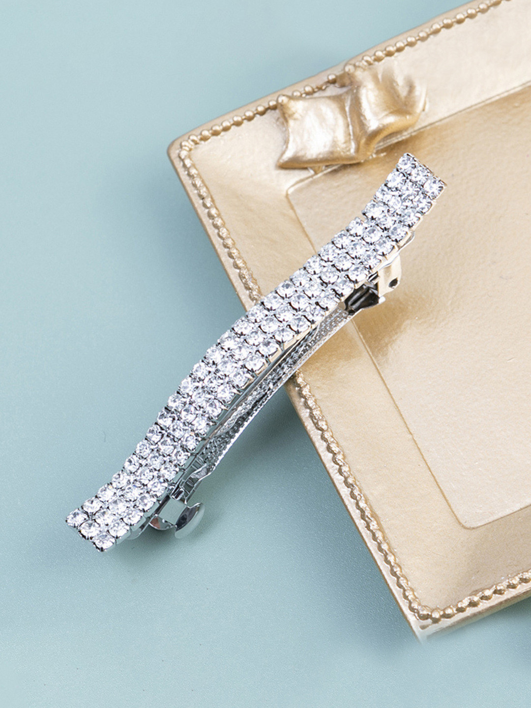 

Yellow Chimes Women White Crystal Studded French Barrette