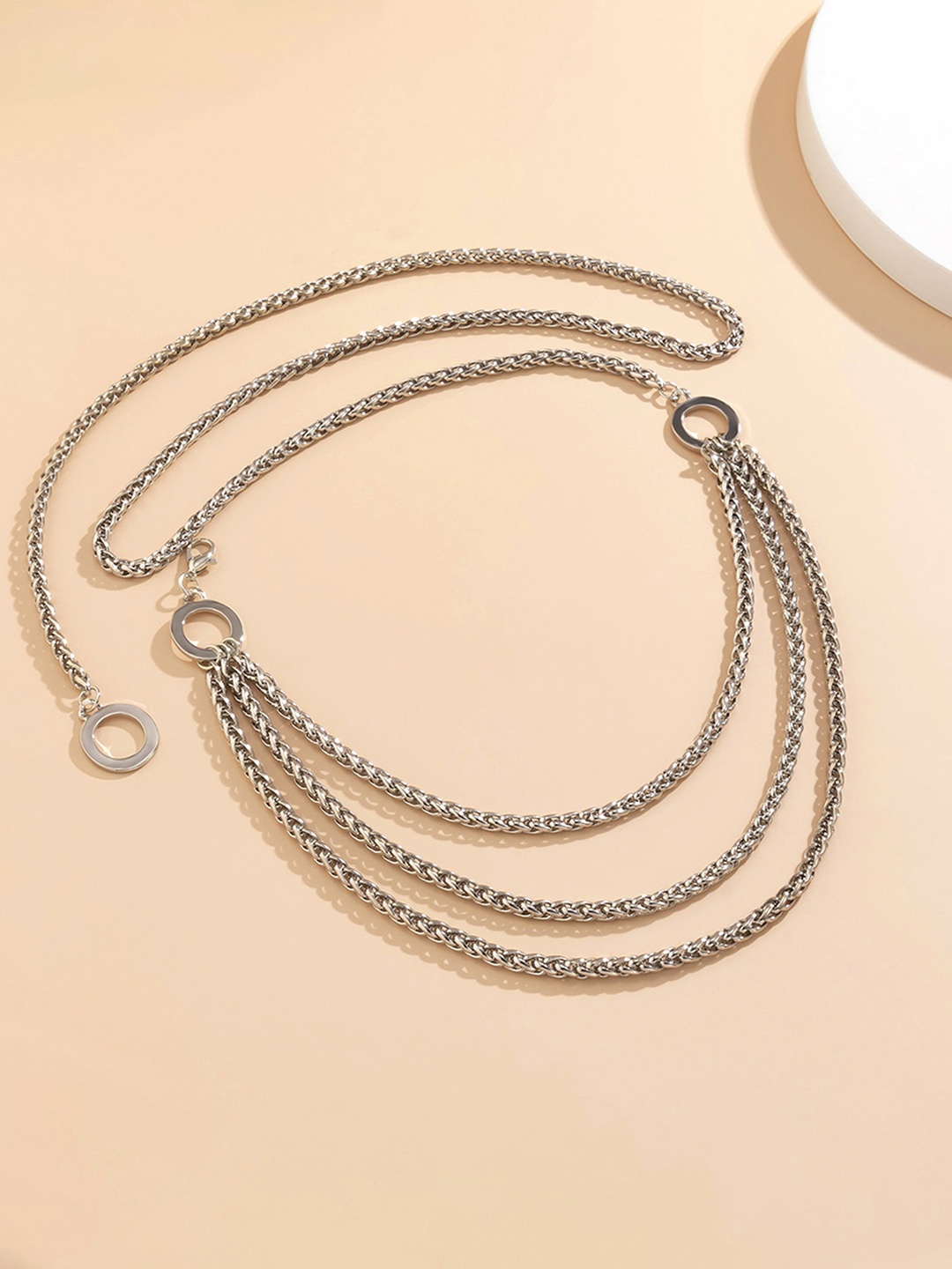 

Yellow Chimes Silver Plated Triple Layer Waist Chain