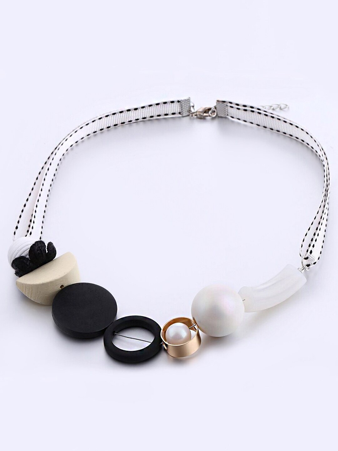 

Yellow Chimes Black & White Big Beaded Statement Necklace