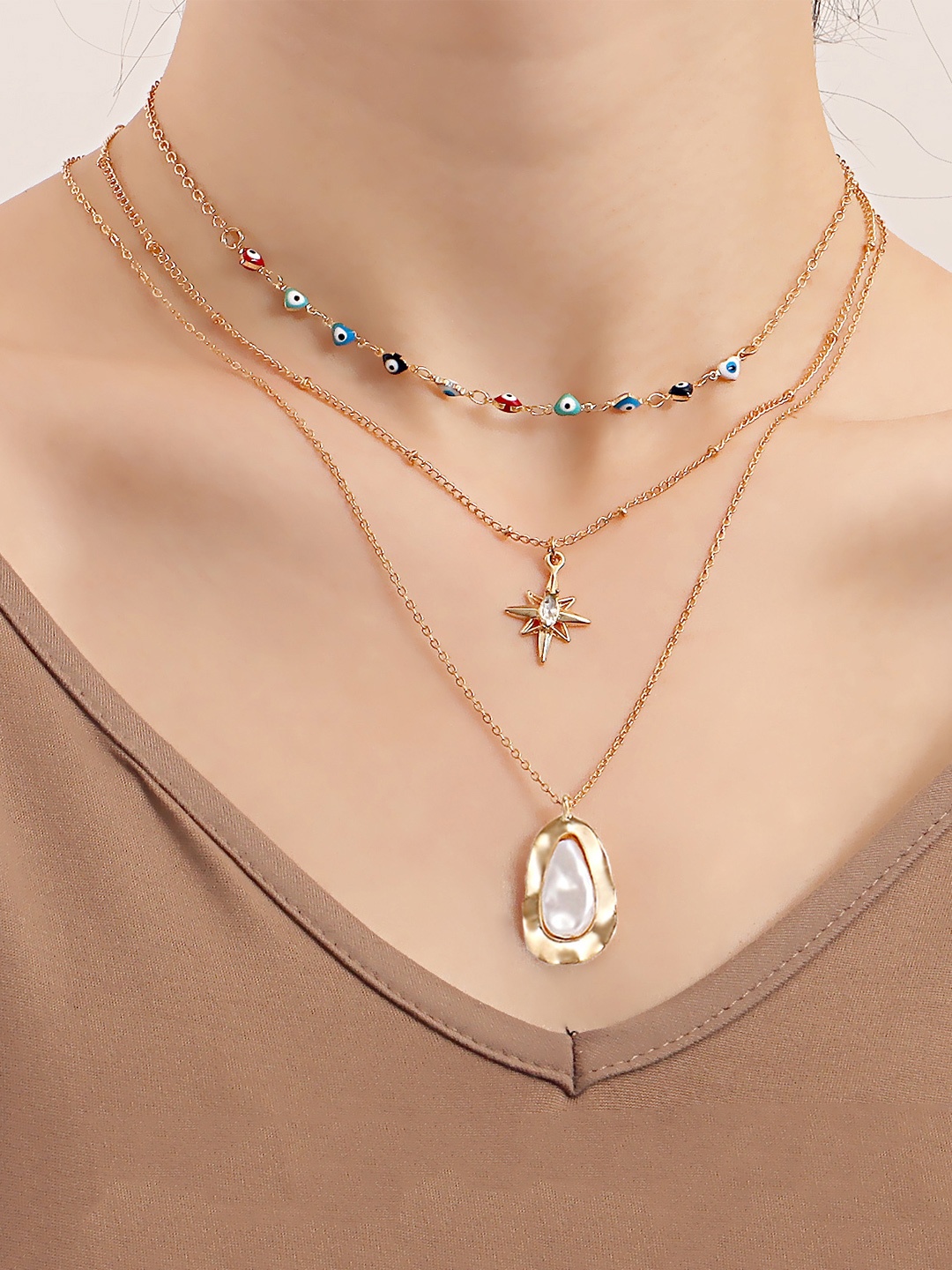 

Yellow Chimes Gold-Toned & White Gold-Plated Layered Necklace