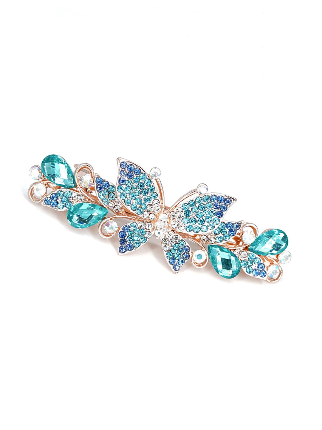 

Yellow Chimes Women Gold Plated Butterfly Stone Studded French Baratte, Blue