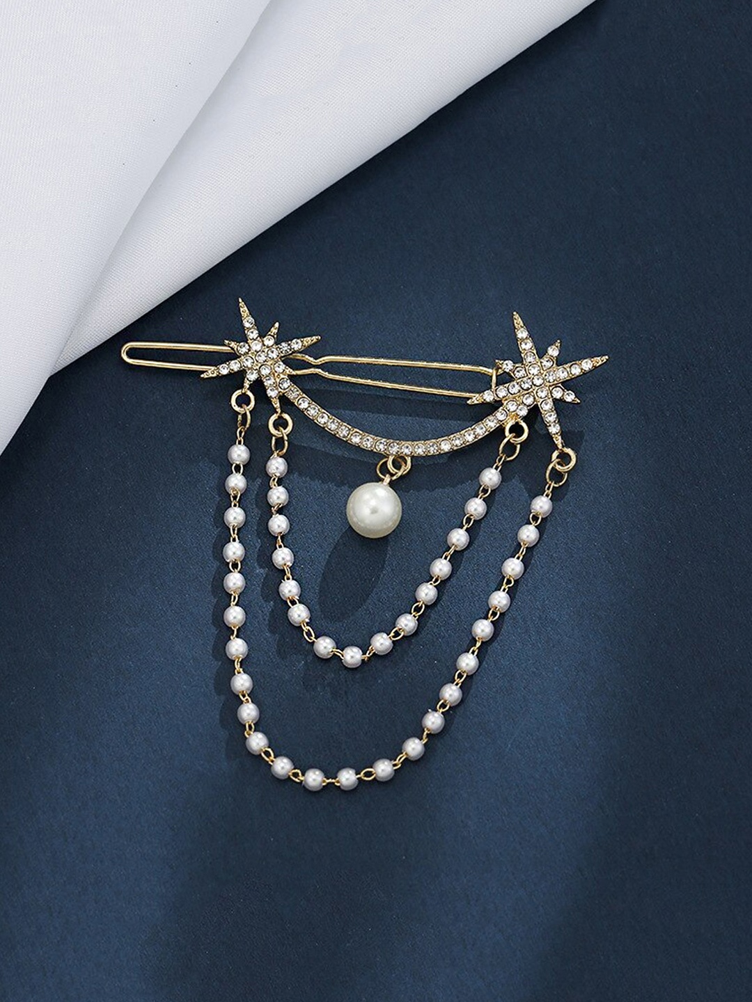 

Yellow Chimes Women Gold-Toned & White Pearl Beaded Multilayer Ambada Juda Pin