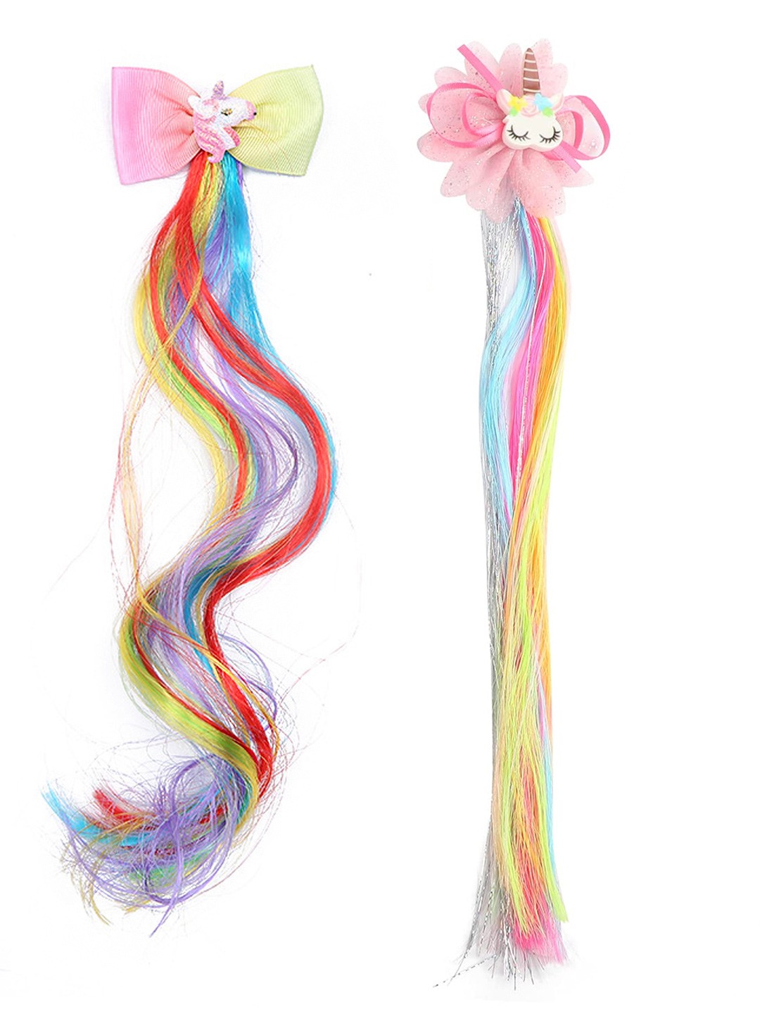 

Yellow Chimes Woman Set of 2 Multicoloured Hair Streaks Extensions Hair Ties, Multi
