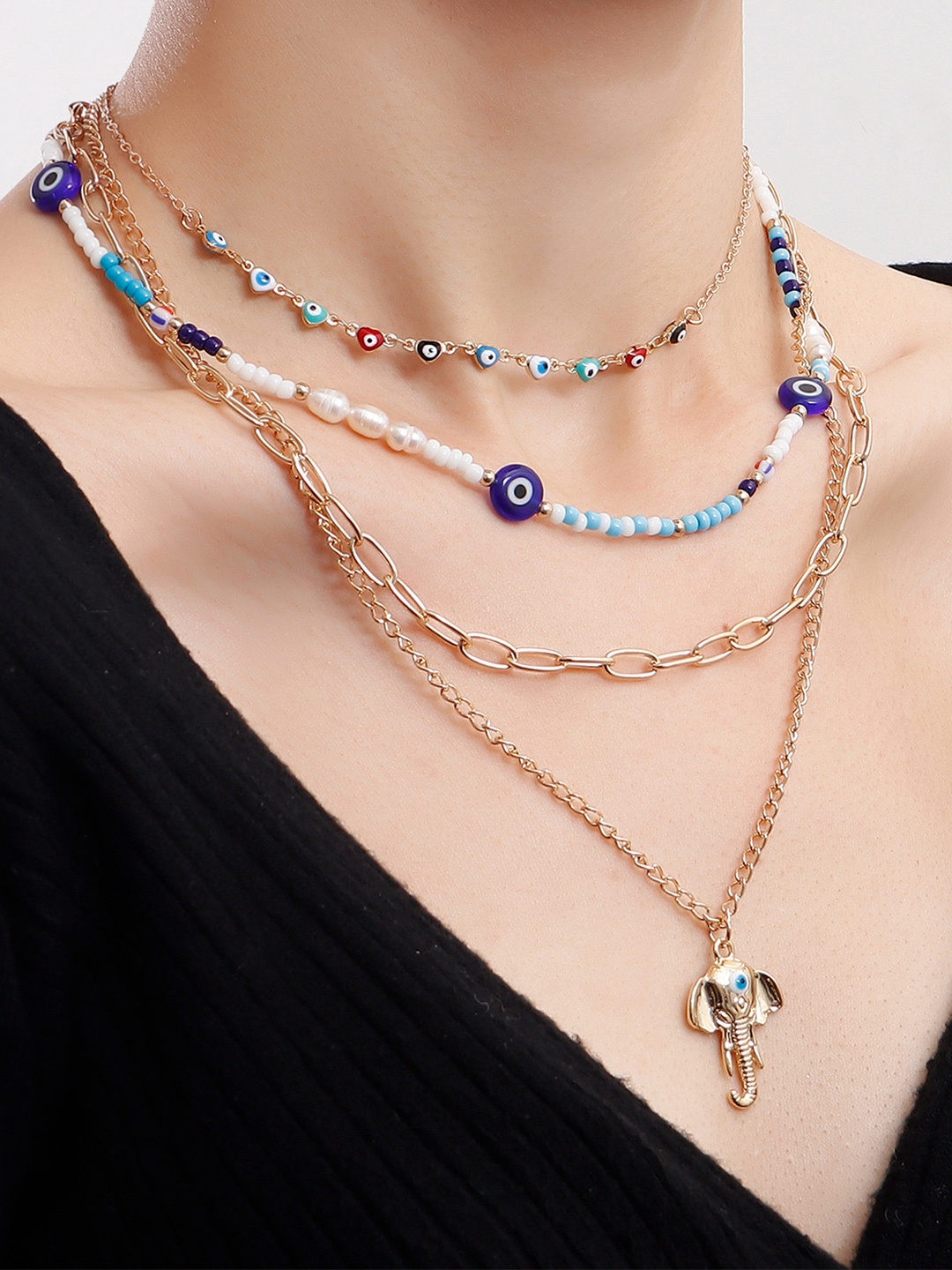

Yellow Chimes Gold-Toned & Blue Gold-Plated Necklace