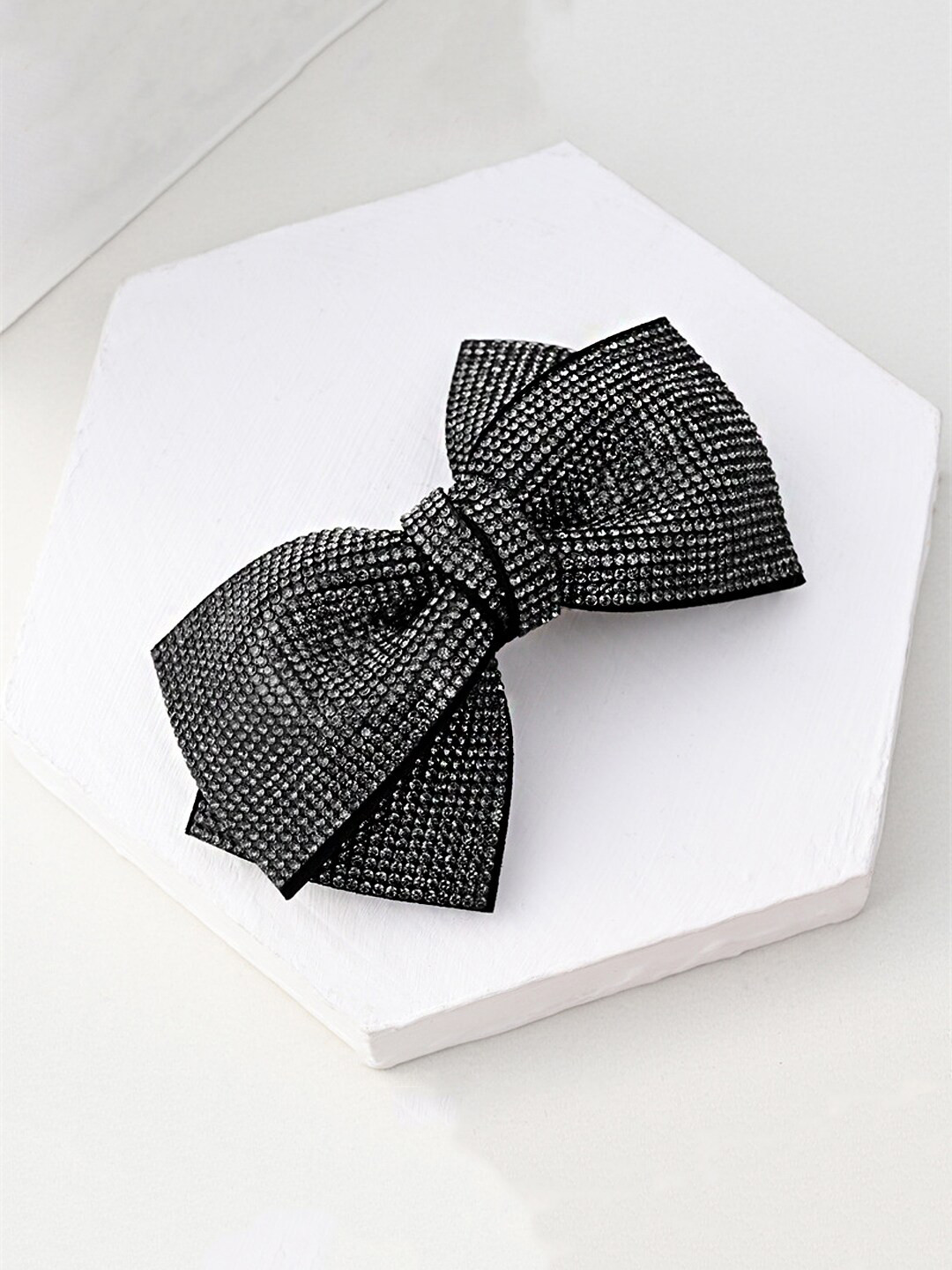 

Yellow Chimes Women Black Crystal Studded Bow Designed French Baratte